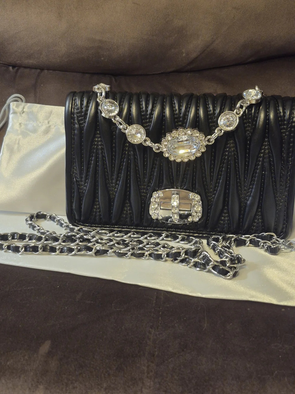 Black Wave Quilted Faux Leather Crossbody Bag